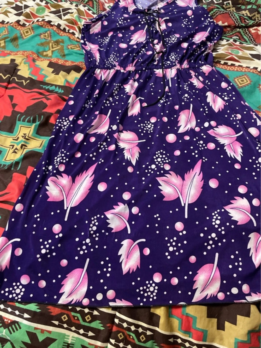 Source Unknown Purple Midi Dress with Pink Floral Print